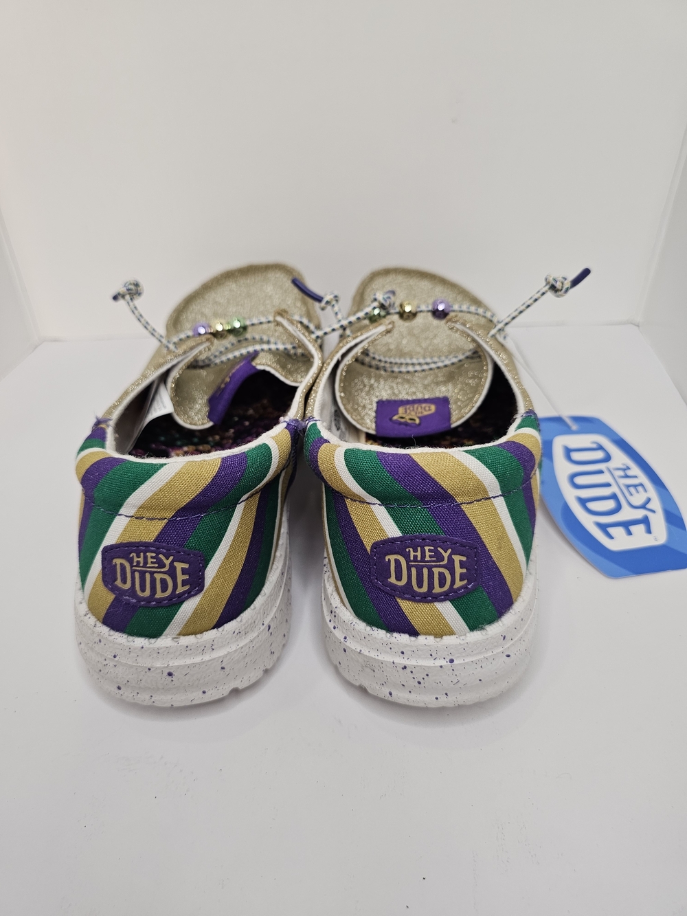 NWT Hey Dude Wendy Funk Mardi Gras Party Gold Glitter Slip On Loafers Women’s #9 - Picture 5 of 6